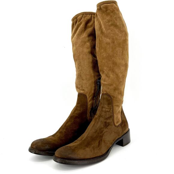 Prada Shoes - Prada brown suede‎ colorblock riding boots (35.5 / US 5)